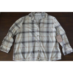 NWT Eden & Olivia Knit Top Shirt Button Size S Cinch Bottom Anthropologie Plaid